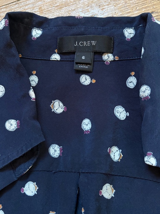 J. Crew Tops - Enchanting JCrew navy silk button up blouse with pocket watch pattern